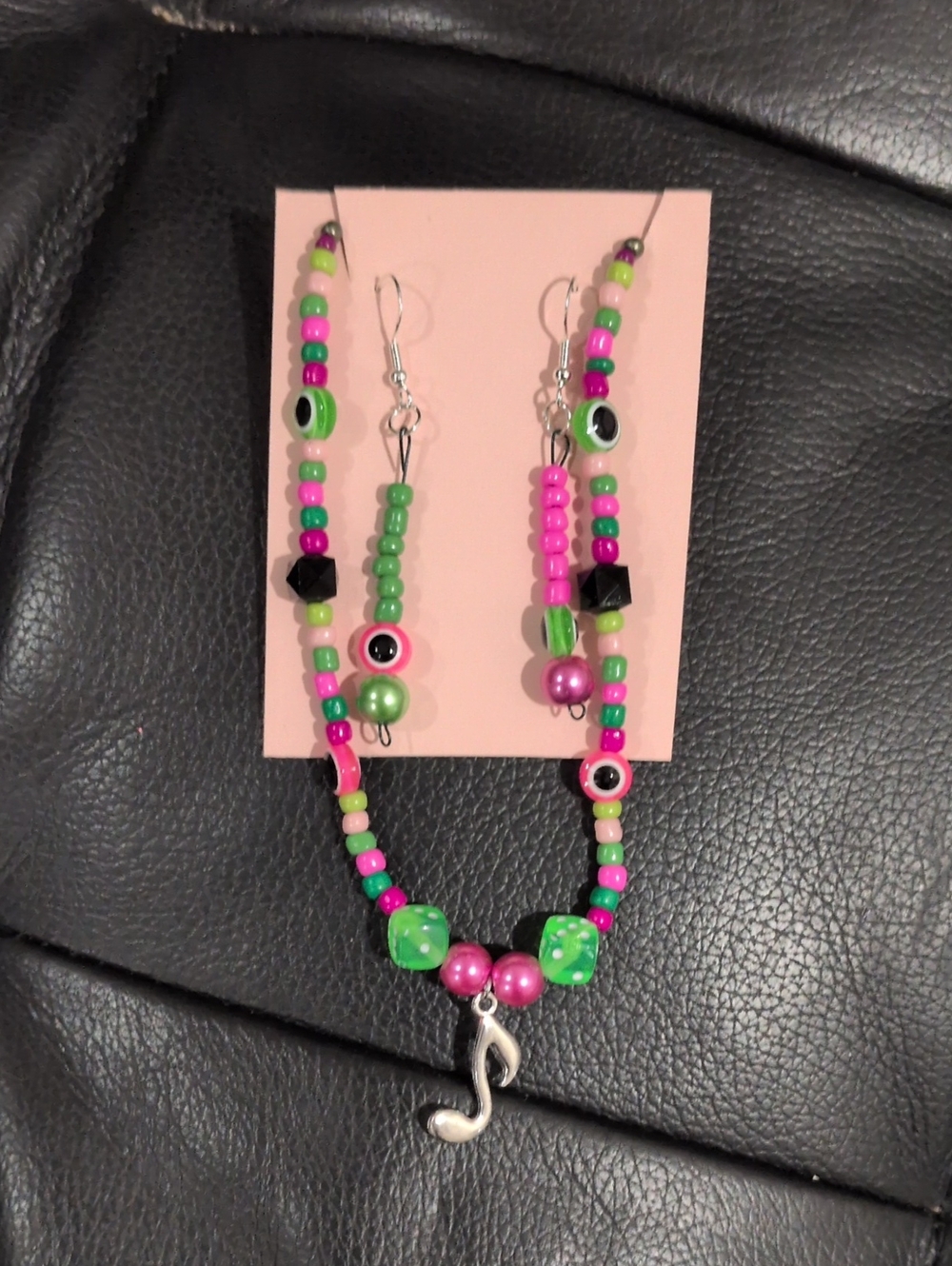Sterling Silver Pink And Green Jewelery Set